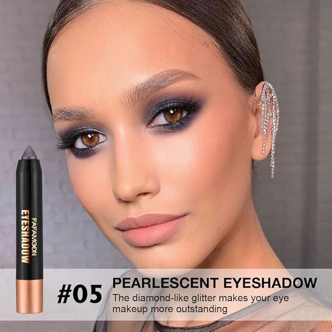 Monochrome Cream Glitter-Shimmer Eye Shadow Stick Palette makeup | 2-in-1 Eyeshadow & Eyeliner Pencil for Women | Waterproof, Vegan & Cruelty-Free | Sombras Para Ojos | 05 Shimmer Black