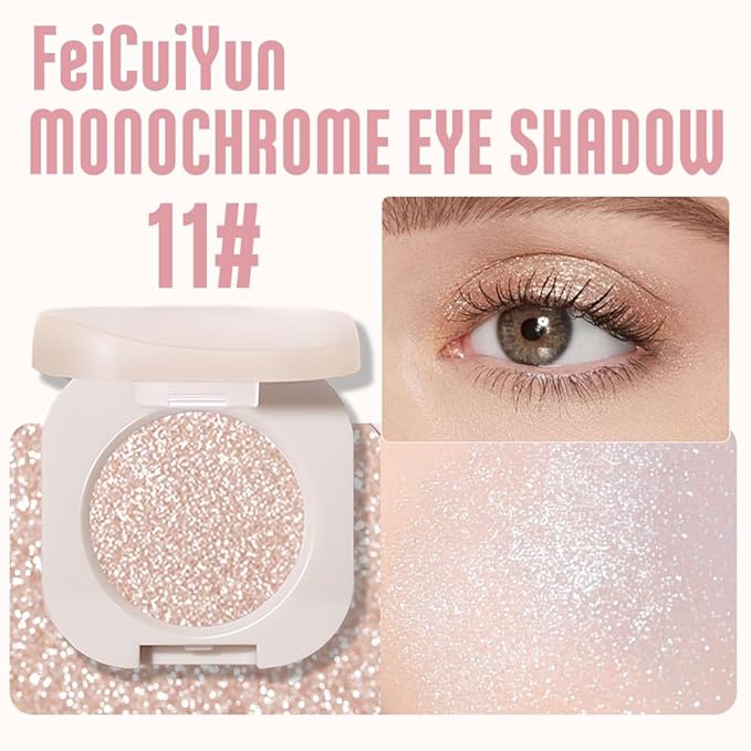 Glitter Shimmer Sparkle Eye Shadow Palette Makeup for Old Women, Pearl White Silver Glitter Shimmer Metallic Holographic Iridescent Cream Iridescent Single Monochrome Eyeshadow Makeup, 11