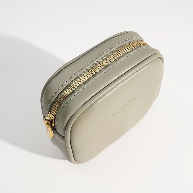 Leather Cosmetic Bag for Women Small Zipper Makeup Bag for Purse Waterproof Travel Makeup Organizer Charger Storage Pouch Color Green