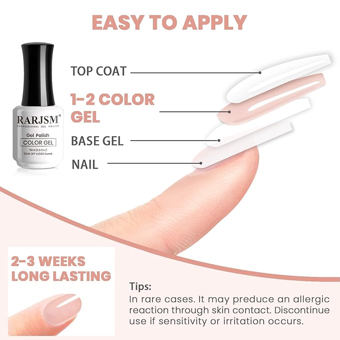 RARJSM Nude Gel Nail Polish Warm Pink Sheer Neutral Skin Tone Color Ice Jelly Blush Pink Gel Polish Transparent Nail Gel Polish Soak off UV LED Cured for Home Salon DIY Manicure 15ml Single Bottle