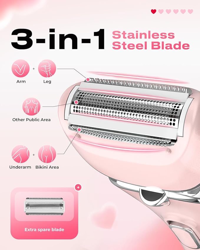 Electric Shaver for Women Rechargeable Wet Dry Electric Razor for Women, Waterproof Lady Shaver for Legs Arm Underarm Bikini Public Body Razor with One Extra Foil Blade
