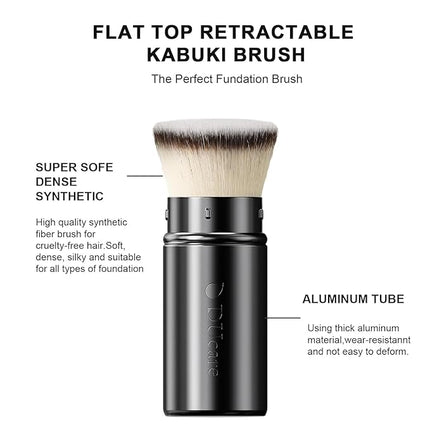 DUcare Retractable Foundation Self Tanner Brush Flat Top Kabuki Brush for Liquid, Cream and Powder Face Makeup With Aluminum Handle