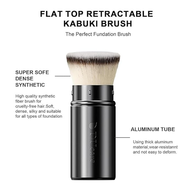 DUcare Retractable Foundation Self Tanner Brush Flat Top Kabuki Brush for Liquid, Cream and Powder Face Makeup With Aluminum Handle