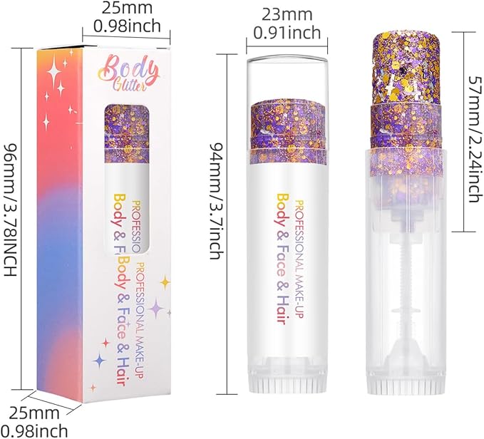 Body Glitter Stick Red Black Face Glitter Purple Gold Hair Glitter Halloween Face Paint Rave Makeup Glitter Festive Face Gems Christmas Fine Chunky Glitter Stick for Women Girls 2Pack