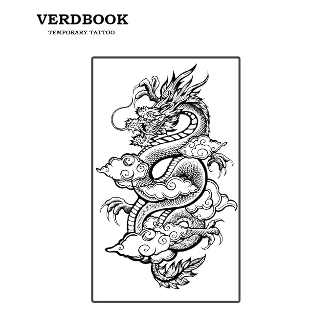 Waterproof Temporary Tattoos: 2-Sheet Tattoo Kit with Realistic Body Stickers, Semi-Permanent Tattoos for Adults Lasting 7-15 Days – Safe for Men & Women, Cloud Serpent Scroll