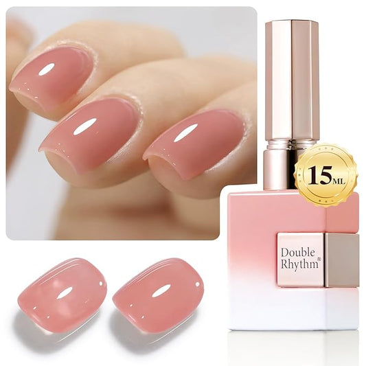 Double Rhythm 0.50 OZ Translucent Gel Polish Same Color Same Bottle Sheer Pastel Neutral Natural Milky 15 ML Jelly UV Nail Art DIY at Home (Light Pink-A1494)