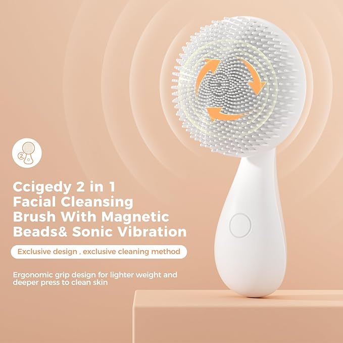 2 in 1 Facial Cleansing Brush, Rotating Magnetic Beads & Massage Cleaning Electric Face Scrubber, Waterproof and Rechargeable Exfoliating Face Scrubber Brush