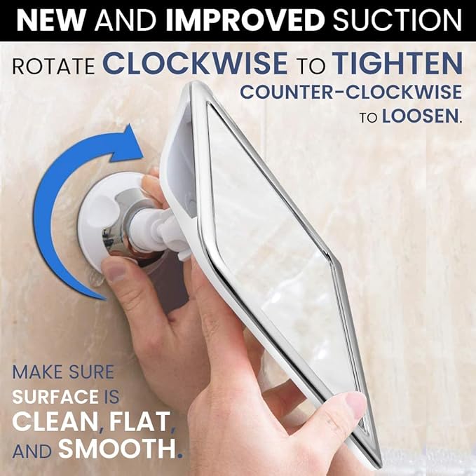 MIRRORVANA Fogless Shower Mirror for Shaving with Upgraded Suction, Dual Anti Fog Design, Shatterproof Surface & 360° Swivel, 8" x 7" Chrome