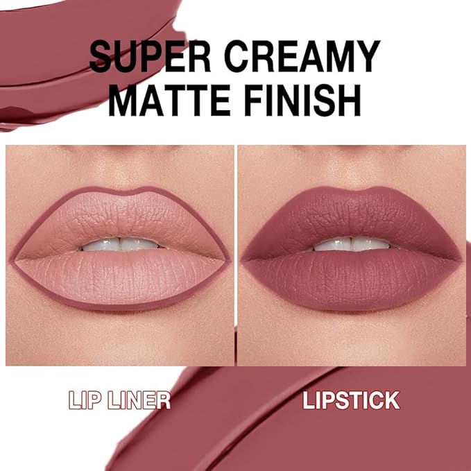 Kaely Mauve Gradient Matte Lipstick Lip Liner Pencil for Women, 2in1 Flawless Contour Gradual Ombre Effect Lip Pencil Makeup Waterproof, labiales mate 24 horas originales, 05