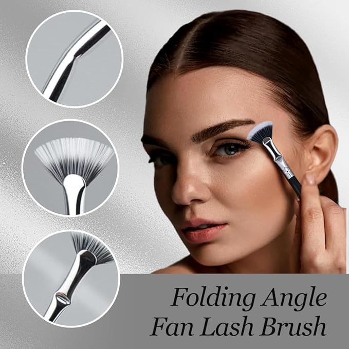 Folding Angle Scalloped Lash Brush, Mascara Fan Brush for Lashes Eyelash Separator Tool, Eye Makeup Fan Brushs Eyelash Comb for Upper Lower Eye Lash (3pcs)