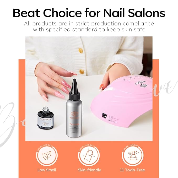 modelones Gel Top Coat, 100ml No Wipe Extra Glossy Top Coat Gel Nail Polish Long-Lasting High Gloss Bulk Salon Grade Top Coat Refill Clear Nail Polish, for Nail Techs, Manicure Stores & DIY