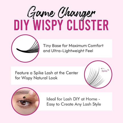 DIY Wispy Individual Lash Clusters 96pcs 20D D Curl 0.07 9-16mm Mixed Lengths - Eyelash Clusters Wispy Volume Natural Look Eyelash Extension at Home by Eyesy Lash