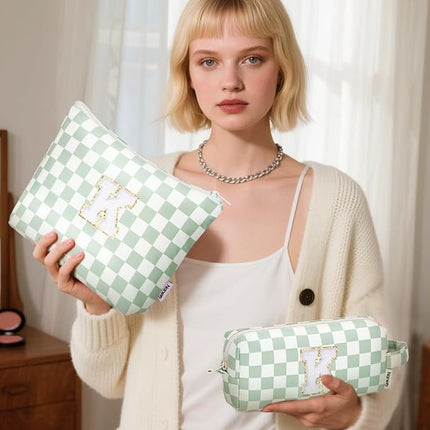 Narwey 2 PCS Valentines Day Gifts for Her Personalized Initial Makeup Bag, Girlfriend Teacher Women Teen Girls Gifts Trendy Stuff 10 11 12 14 13 15 16 Years Old, Travel Toiletry Bags Cosmetic Bag (K)