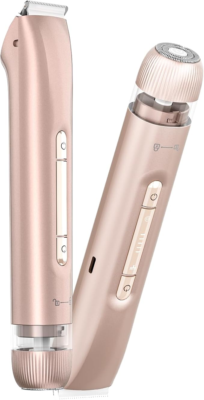 Bikini Trimmer for Women, 2 in 1 Electric Razors for Women Painless Body and Facial Hair Removal, IPX7 Waterproof Wet & Dry Use Bikini Trimmer for Ladies Pubic, Legs, Face, Underarms (Pink)