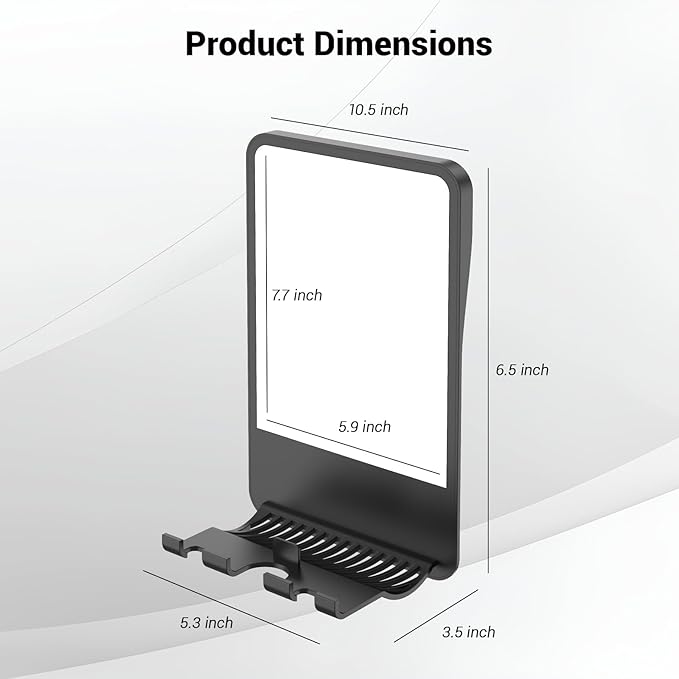 Shower Mirror for Shaving Fogless with Multifunctional Storage for Razor and Shaving Foam Canister,Adjustable Angle Mirror (Black)
