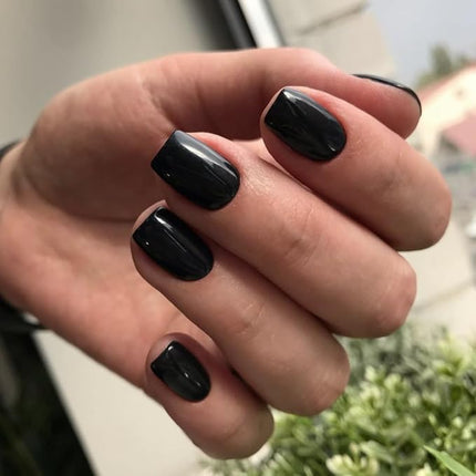 Black Press on Nails Medium Square, KXAMELIE Natural Acrylic Glue on Nails Coffin Nails Press ons Medium Short Gel Nails, Reusable Fake Nails 2025 Trendy Solid Color False Nails 24Pcs