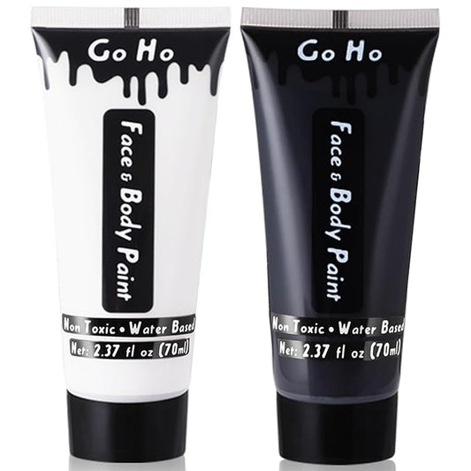 Go Ho Black and White Face Body Paint(4.74 oz),Water Based Cream White Black Face Painting Kit for SFX Cosplay Costumes Festivals Halloween Skull Zombie Skeleton Goth Vampire Makeup