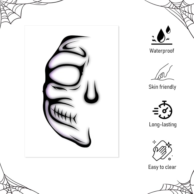 Halloween Face Temporary Tattoo, Spooky Half Face Temporary Tattoos, Face Temporary Tattoo Sticker, Halloween Makeup Tattoo Stickers for Women Adults Halloween Stage Masquerade Party 8Pcs