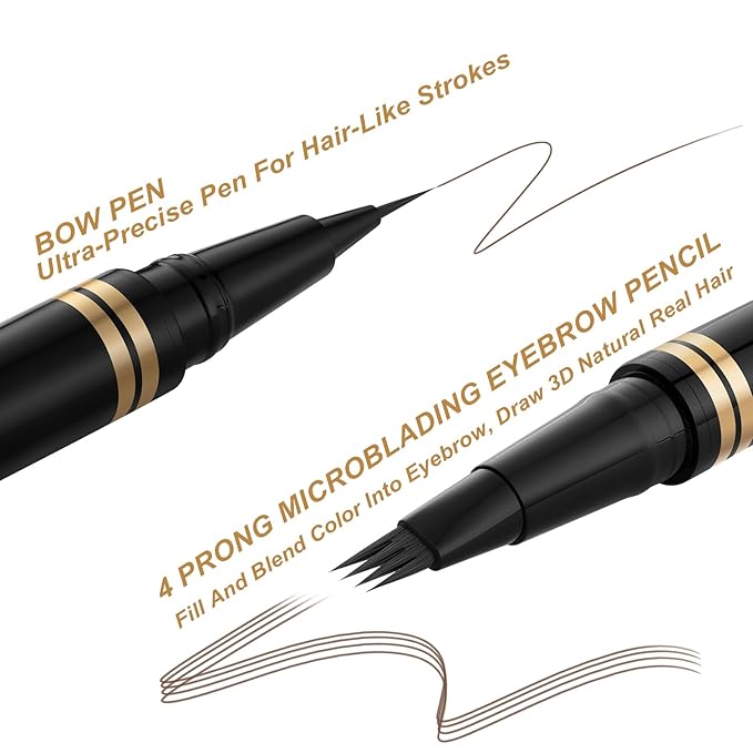 Eyebrow Pen,2-in-1 Waterproof Eyebrow Pencil with 4 Tip Microblading Brow Pen and Ultra-Precise Brow Pencil,with Dual-ended Eyebrow Brush,Eyebrow Makeup for Natural Looking - Dark Brown