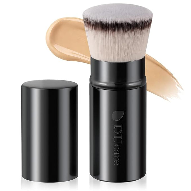 DUcare Retractable Foundation Self Tanner Brush Flat Top Kabuki Brush for Liquid, Cream and Powder Face Makeup With Aluminum Handle