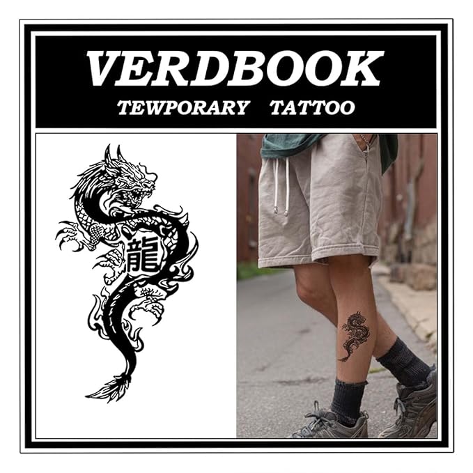 Waterproof Temporary Tattoos: 2-Sheet Tattoo Kit with Realistic Body Stickers, Semi-Permanent Tattoos for Adults Lasting 7-15 Days – Safe for Men & Women, Calligraphy Beast