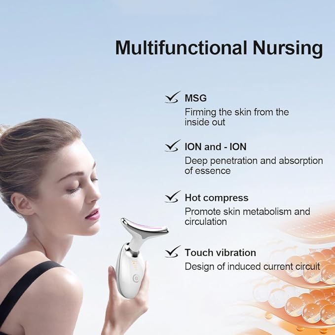 7-in-1 LED Skin Sculptor - Red Light Neck Massager with Heat - Ergonomic Relaxation Device for Muscle Comfort & Skin Care, Non-Medical Personal Use,White,2025