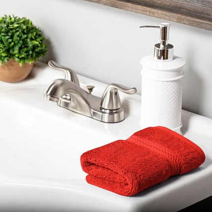 Superior Egyptian Cotton Pile Face Towel/Washcloth Set of 6, Ultra Soft Luxury Towels, Thick Plush Essentials, Absorbent Heavyweight, Guest Bath, Hotel, Spa, Home Bathroom, Shower Basics, Red