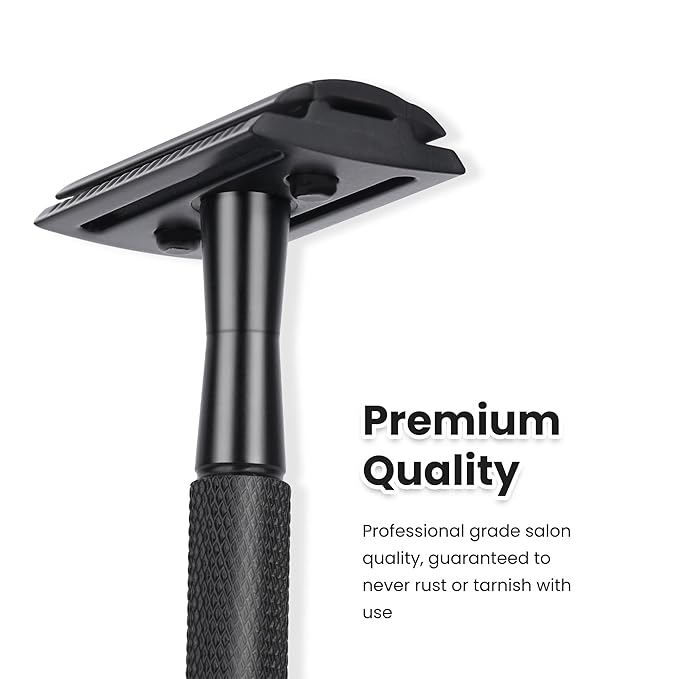 Double Edge Safety Razor With 10 Premium Stainless Steel Blade Reusable Safety Razors For Men Shaving Razor, Smooth Wet Shave Experience, Gun Black