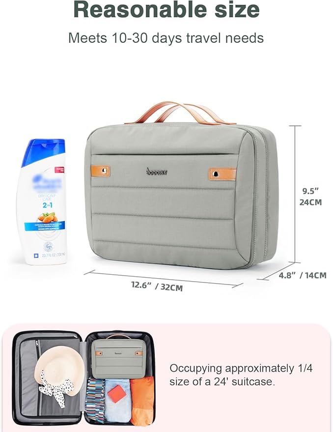 Women's Hanging Toiletry Bag, Waterproof Travel Cosmetic Organizer with Jewelry Storage, Large Capacity Makeup Case for Full-Size Skincare & Bathroom Essentials, Portable Cosmetic kit, Grey