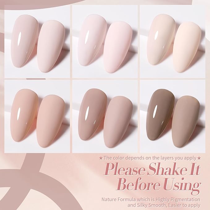 BORN PRETTY Pink Nude Gel Nail Polish 6 Colors Soak Off Nail Art Design Salon Home Manicure Gift