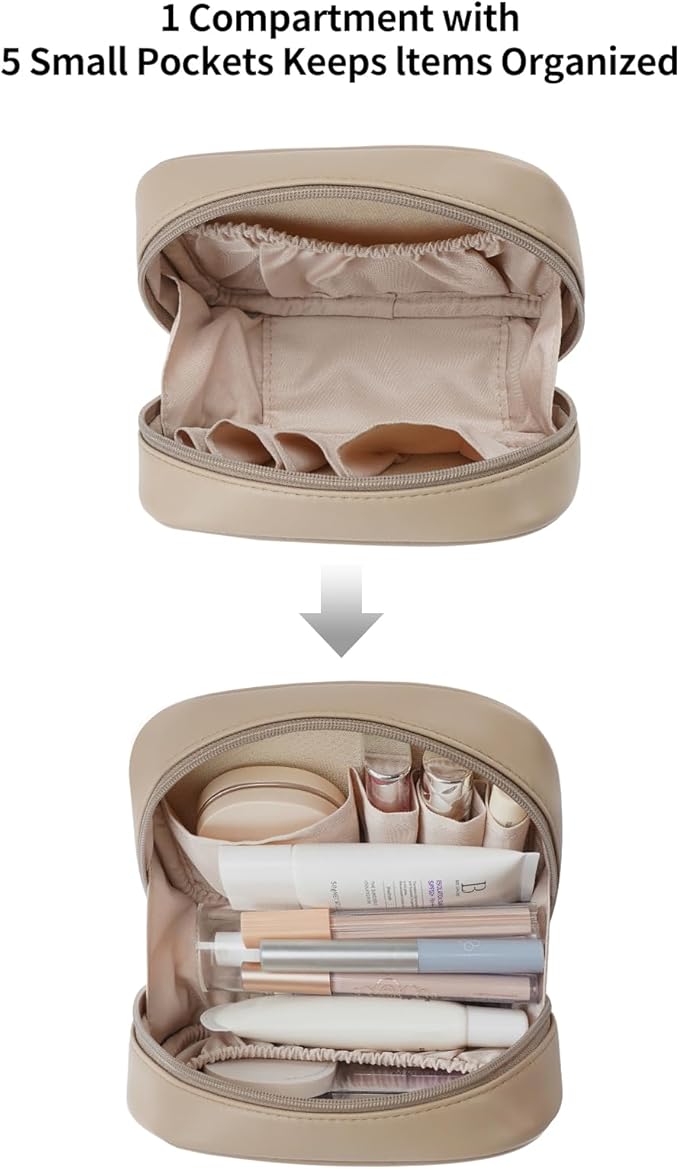 RIGHT AWAY Checkered Makeup Bag for Purse,Small Cosmetic Bag Organizer for Women, Travel Make Up Pouch Waterproof Toiletry Bag Cute Makeup Case for Travel Accessories(Khaki Checkerboard)