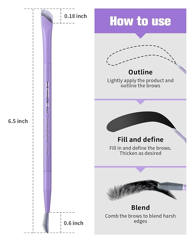 EIGSHOW Dual-Ended Eyebrow Brush with Silver Ion Bristles - Precision Brow Brush and Comb for Lining, Sculpting, Professional Eye Brow Tools (D109P)