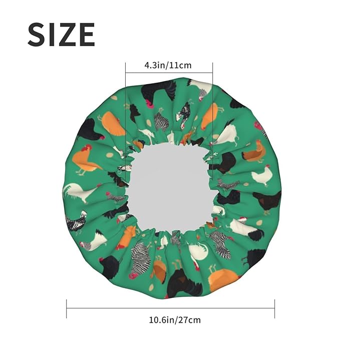 Funny Chickens Shower Cap For Women Reusable Waterproof Double Layers Bath Cap Hair Protection Elastic Ladies Spa Salon Shower Hat