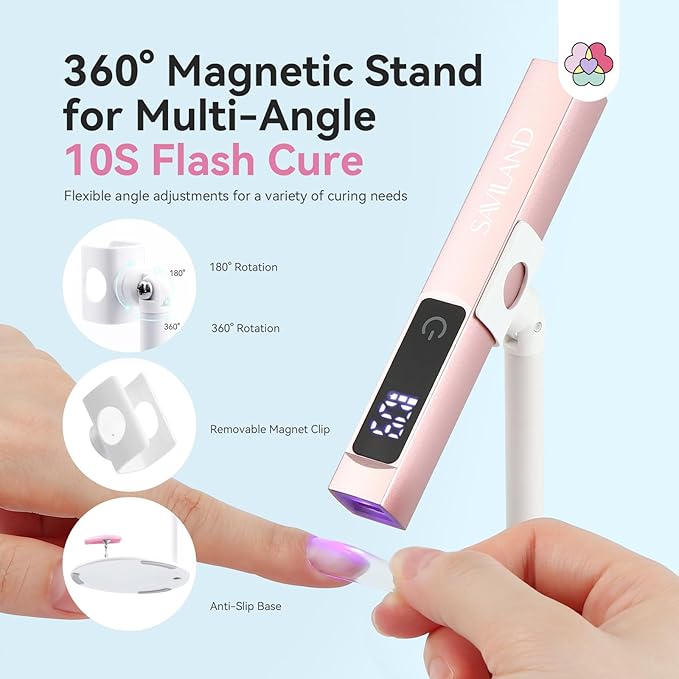 SAVILAND SSPro X U V Light for Gel Nails: 10s Flash Cure U V Light for Nails with Magnetic Stand LED Screen 400mAh Rechargeable LED Nail Lamp Portable Gel Light 2-Timers DIY Home