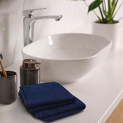 Softolle 100% Cotton Washcloths 24 Pack (12x12 Inches) Soft, Highly Absorbent Washcloth, Face Towels, Wash Cloths for Face, Ring Spun, Bulk Pack (Navy Blue/White, 24 Pack)