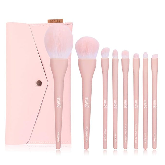 MSQ Make Up Brushes 8Pcs Makeup Brush Set Foundation Brush Blending Brush Eyeshadow Brushes Eye Brushes Set with Bag (Pink)