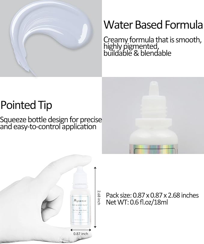 Mysense Light Grey Face Body Paint,Water Based Washable Face Paint,Non-toxic Cream Body Paint for Adults and Children Halloween Costume SFX Skull Zombie Goth Raven Cosplay Makeup,0.6oz