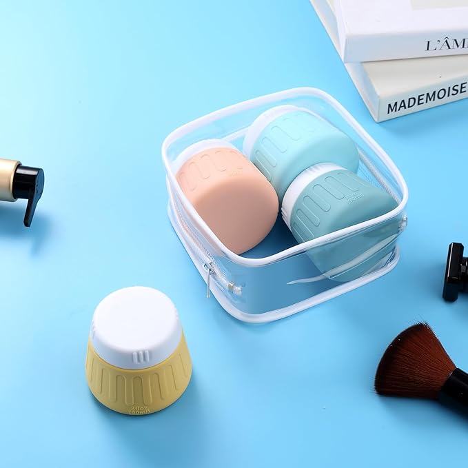 Gemice 3 oz Travel Containers for Toiletries, 4-Pack TSA Approved Travel Size Toiletries Containers for On-the-Go, Small Leak-Proof Travel Essentials Silicone Jar for Shampoo, Lotions, Cleanser