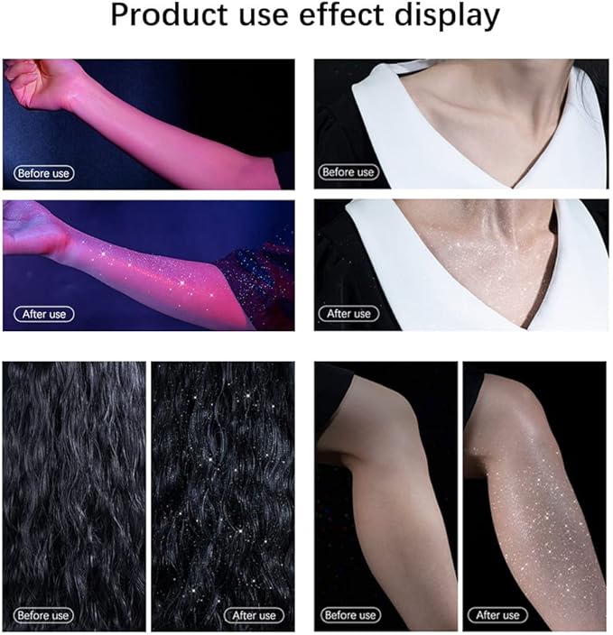 2 Pcs Body Glitter Spray, Perfect Body Shimmer Glitter Spray for Music Festival Stage Makeup and Festival Rave Hair and Face Glitter Highlighter Makeup.