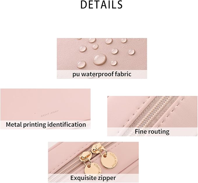 RIGHT AWAY Small Makeup Bag for Purse,Travel Cosmetic Bag Organizer for Women,Cute Make Up Pouch Waterproof Toiletry Bag with Zipper,Portable Makeup Case Skincare Bag for Travel Accessories(Pink)