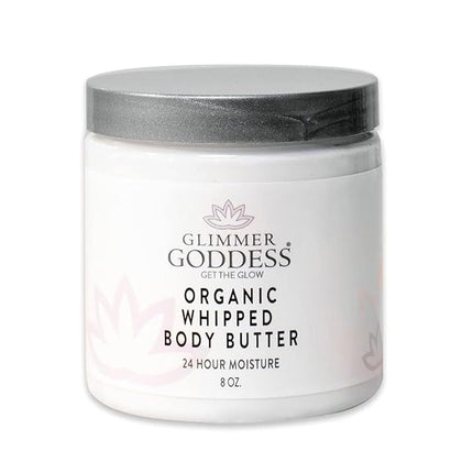 Glimmer Goddess Organic Whipped Body Butter for Women - Moisturizer Cream with Shea & Cocoa Butter, Almonds & Coconut Oil - Rose Geranium Lavender, 8oz