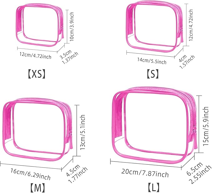 4 Pack Clear Makeup Bags, TSA Approved Toiletry Bag Car Organizer Travel Cosmetic Case Portable Travel Essentials Bags for Toiletries Clear Summer Beach Bag Carry on Airport Airline Compliant Bag