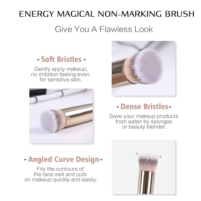ENERGY Concealer Brush Set - Mini Flat Top Kabuki Brush Slant Concealer Brush for Eyebrows Eyeshadow Under Eye Setting Powder for Liquid Cream Powder Blending