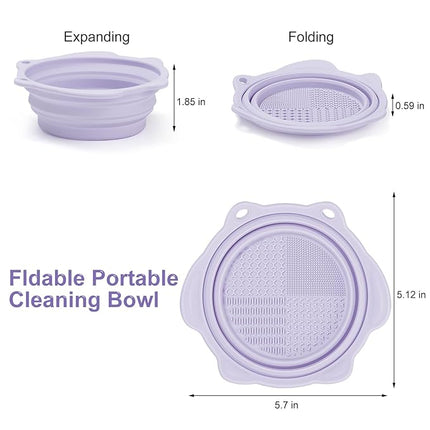 Makeup Brush Cleaner, Etercycle Foldable Silicone Brush Cleaner Bowl Srubber, Portable Washing Tools for Makeup Brush,Powder Puff,Sponge (Purple)