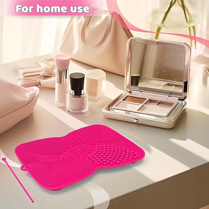 2 Pack Silicone Makeup Brush Cleaner Pad with Suction Cup, 8 Textures, Stable, YalsFTY Makeup Brush Cleaning Mat with Suction Cup (Rose and Purple)
