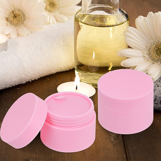 Plastic Containers Akamino White Plastic Lotion Jar with Inner Liners and Dome Lids for Make-up Cosmetic, Creams, Lotions, Refillable Travel Airtight Container Storage (1.25 Oz, 37 ML, 12 PCS, Pink)