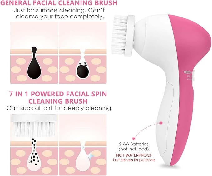 Facial Cleansing Brush Face Scrubber: CLSEVXY Electric Face Spin Cleanser Brushes with 6 Brush Heads for Deep Cleansing, Gentle Exfoliating, Removing Blackhead, Massaging
