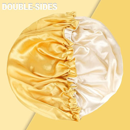 CHORHA Satin Sleep Cap, Double-Sided Adjustable Bonnet Cap (Yellow)