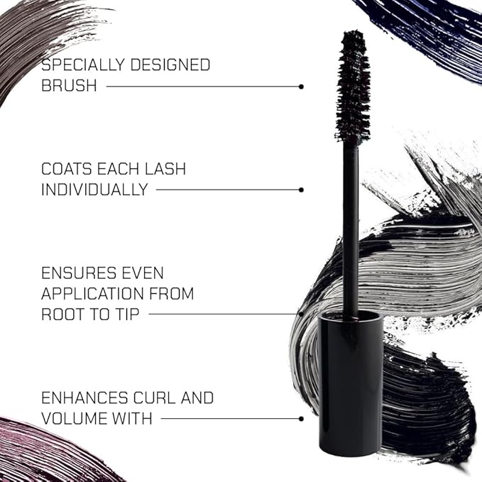 Radiant Professional Lengthening Mascara with silicone brush – Smudge-Proof Curl Mascara Volume and Length for Sensitive Eyes, Cruelty Free, Ideal for Mature & Young Women, 0.43 oz (02 Plum Brown)