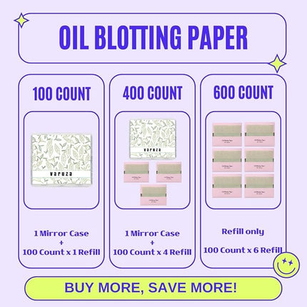 [100 Counts + Mirror Case] Green Tea Natural Oil Blotting Sheets for Face with Mirror Case